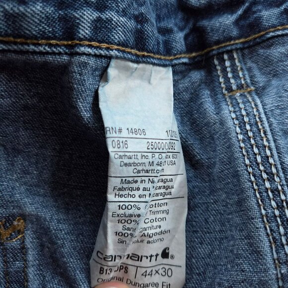 Men's Carhartt Denim Blue Jeans Size 44x30 RN14806 Work Wear - Picture 5 of 9